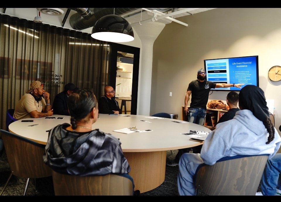 Keefe facilitating a reentry session at the office